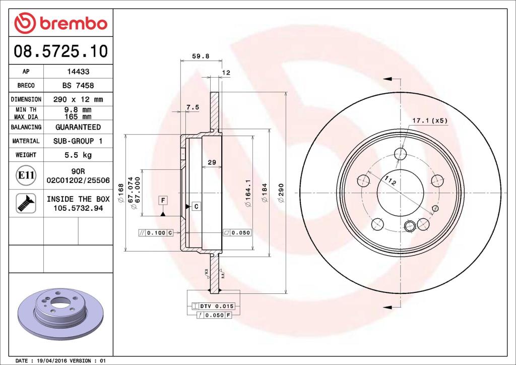 Discos de freno BREMBO ref. 08.5725.10