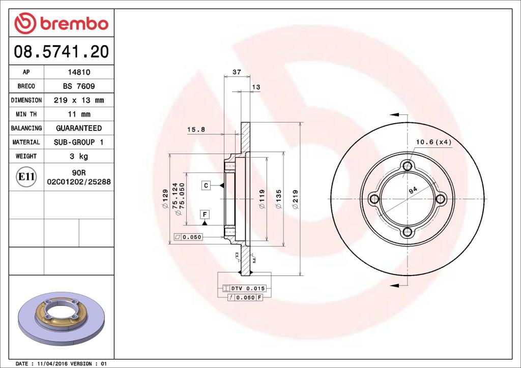 Disques de frein BREMBO 08.5741.20