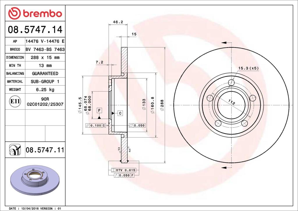 Discos de travão BREMBO 08.5747.11