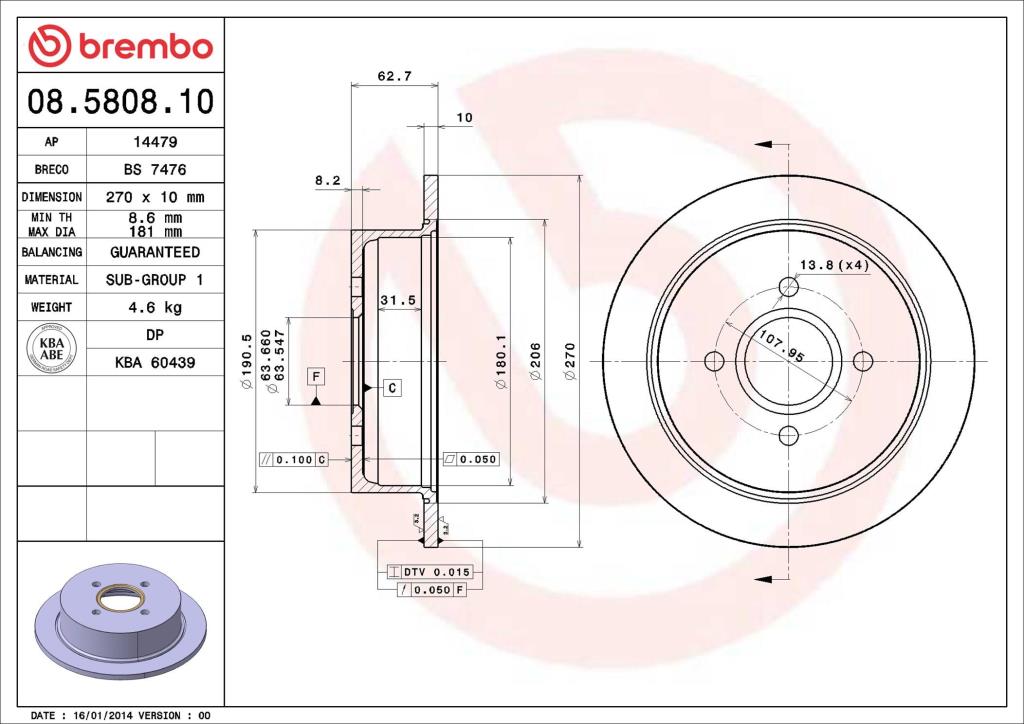 Disques de frein BREMBO ref. 08.5808.10