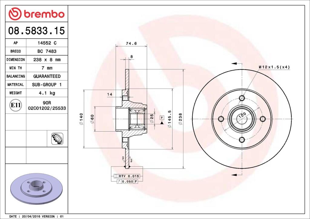 Discos de freno BREMBO ref. 08.5833.15