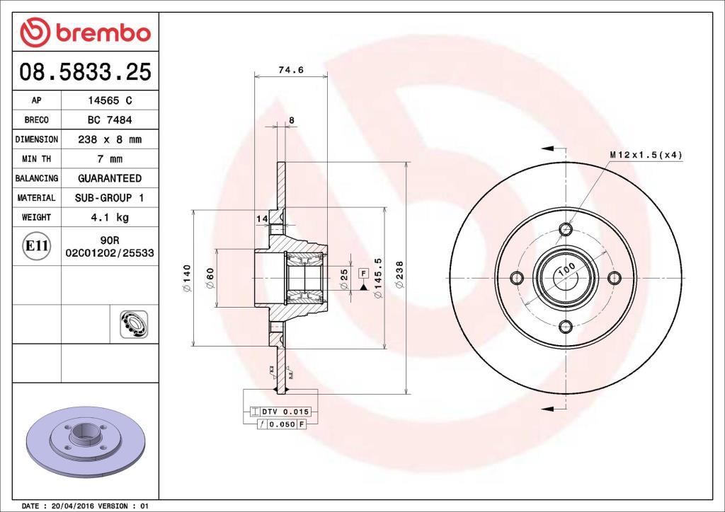 Discos de freno BREMBO ref. 08.5833.25