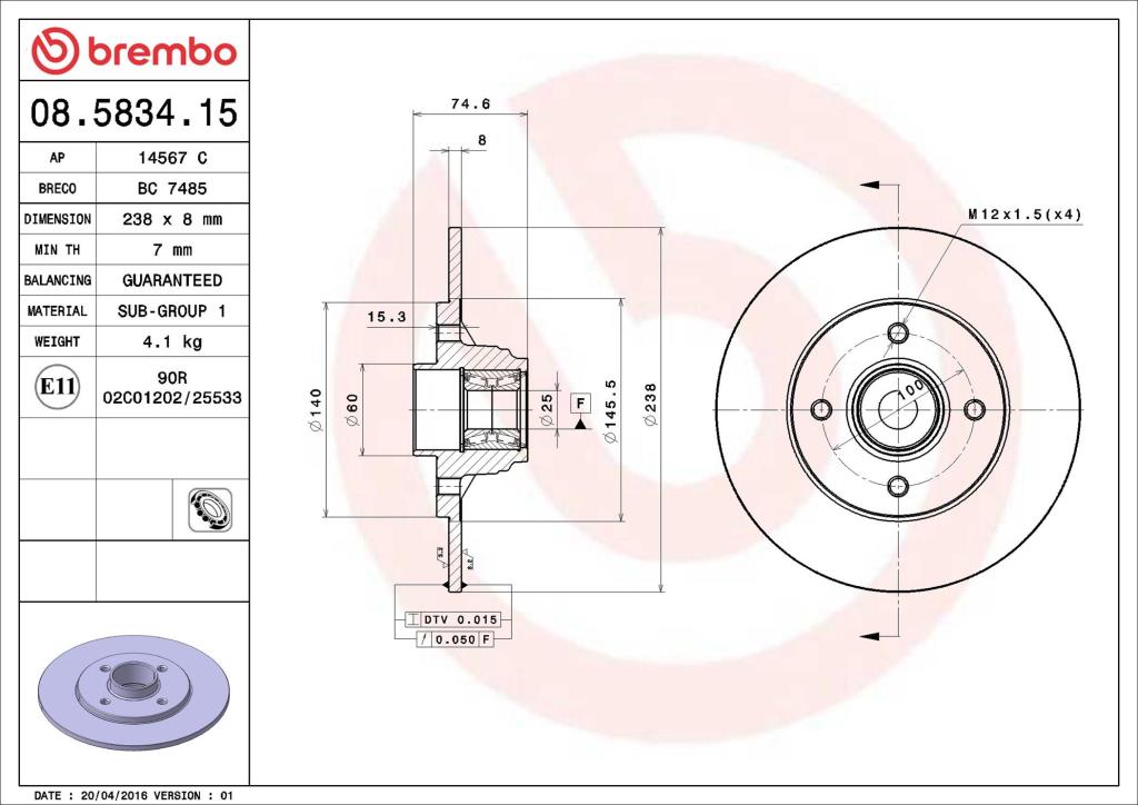 Disques de frein BREMBO ref. 08.5834.15