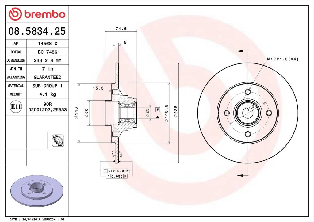 Disques de frein BREMBO 08.5834.25