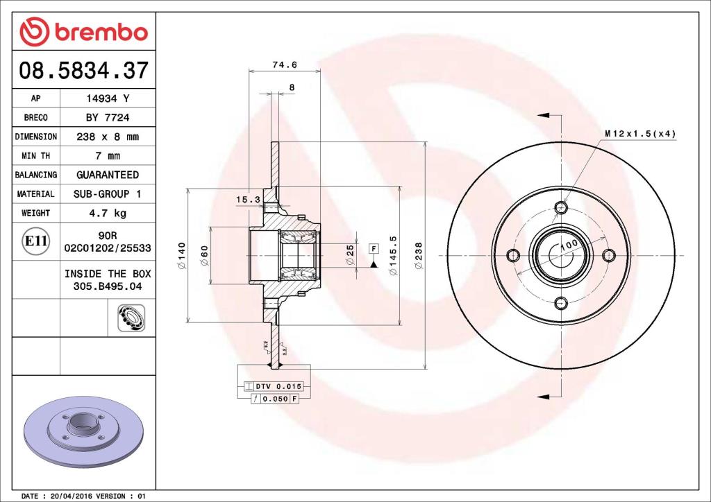 Discos de freno BREMBO ref. 08.5834.37