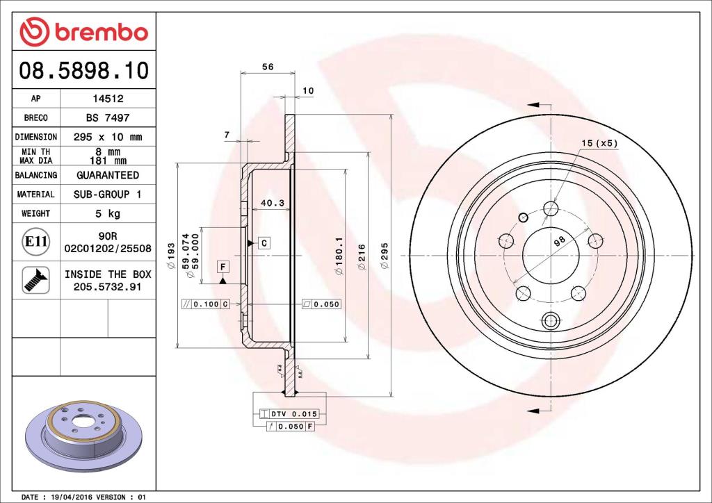 Disques de frein BREMBO ref. 08.5898.10