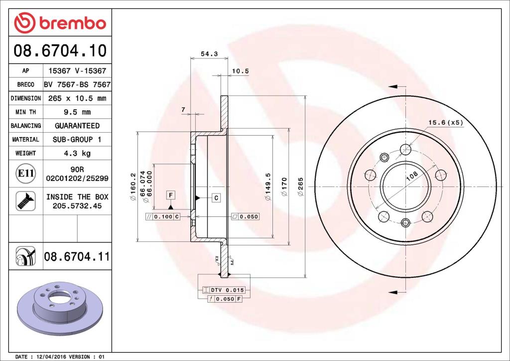 Discos de freno BREMBO ref. 08.6704.11