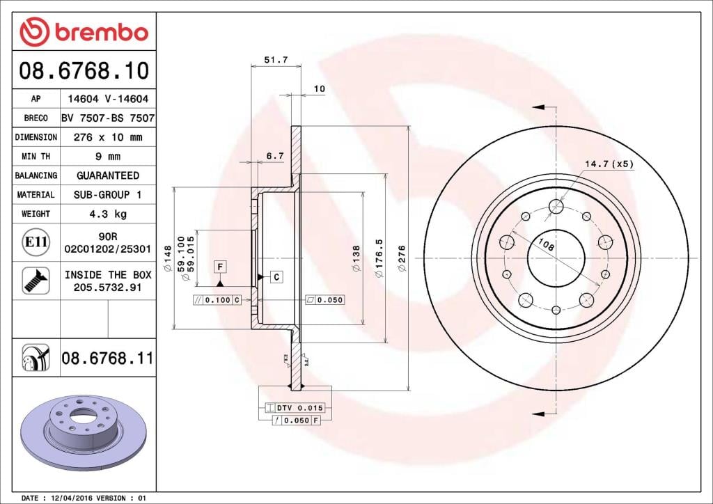 Discos de freno BREMBO ref. 08.6768.11