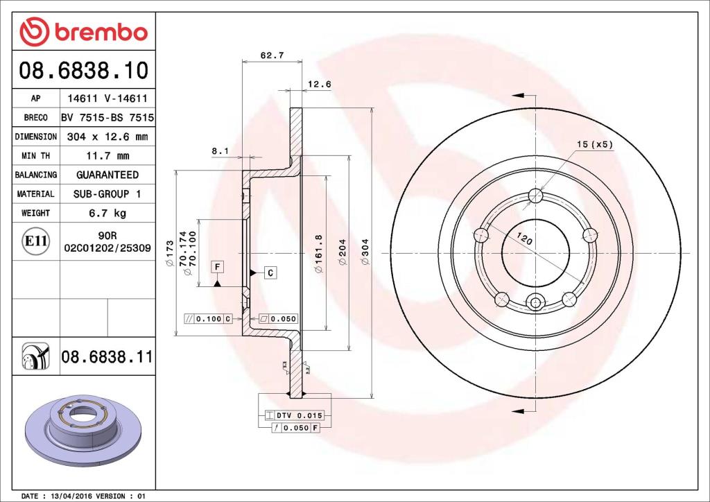 Disques de frein BREMBO 08.6838.11