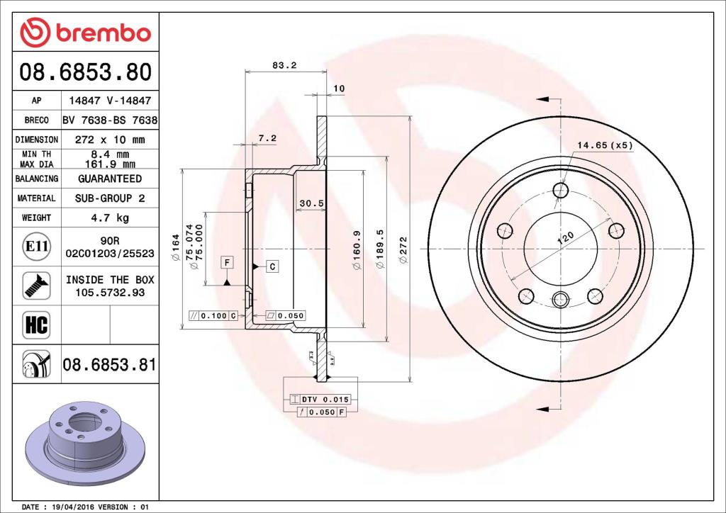 Discos de freno BREMBO ref. 08.6853.81