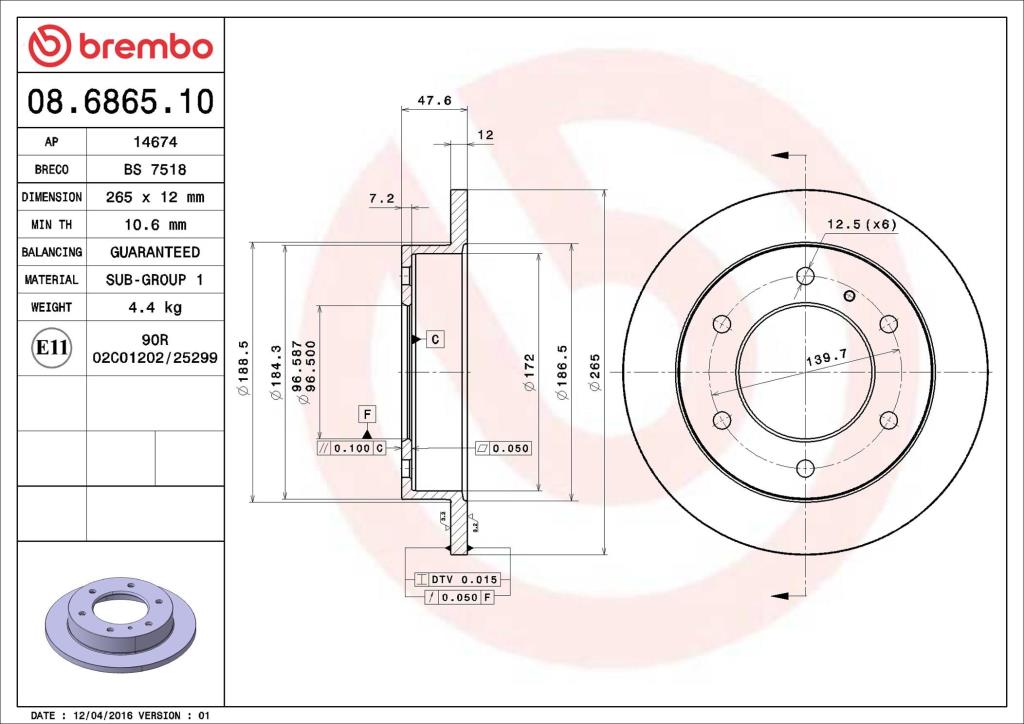 Disques de frein BREMBO ref. 08.6865.10