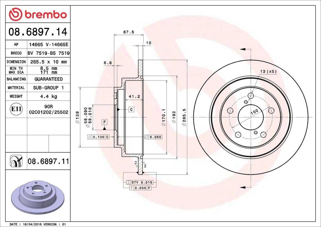 Discos de freno BREMBO ref. 08.6897.11
