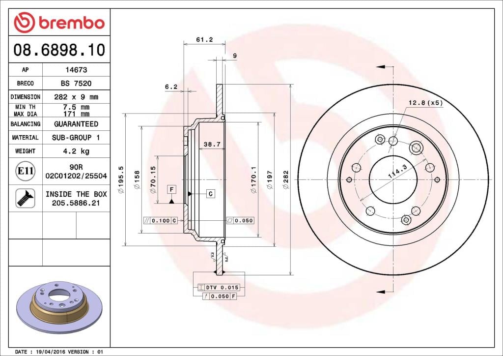 Discos de freno BREMBO ref. 08.6898.10