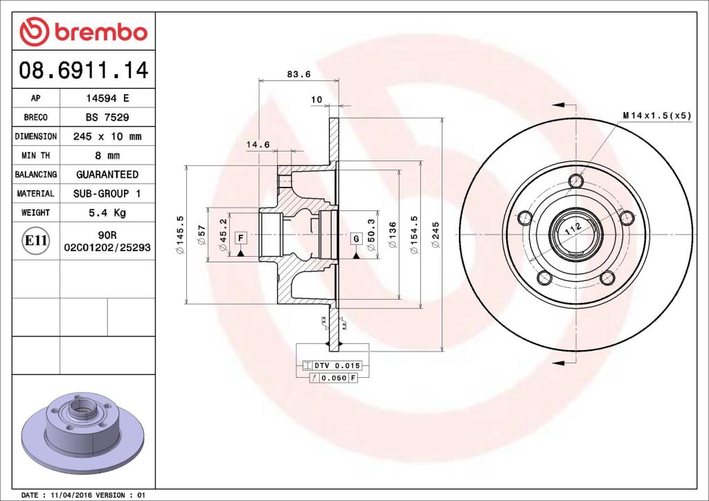 Discos de freno BREMBO ref. 08.6911.14
