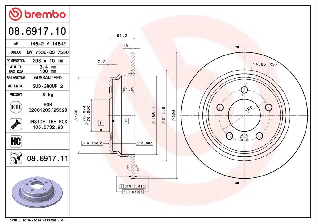 Disques de frein BREMBO 08.6917.11