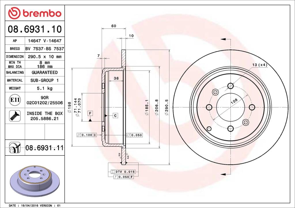 Discos de freno BREMBO ref. 08.6931.10