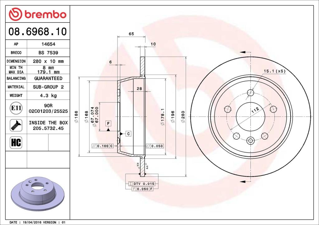Discos de freno BREMBO ref. 08.6968.10