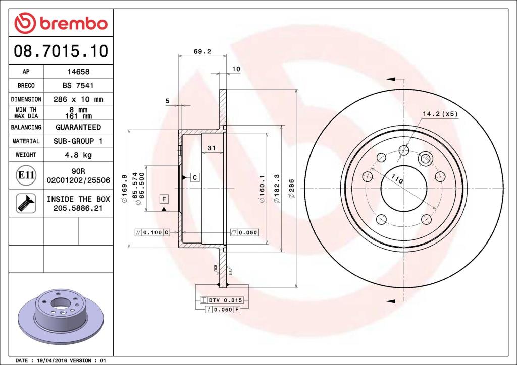 Disques de frein BREMBO 08.7015.10