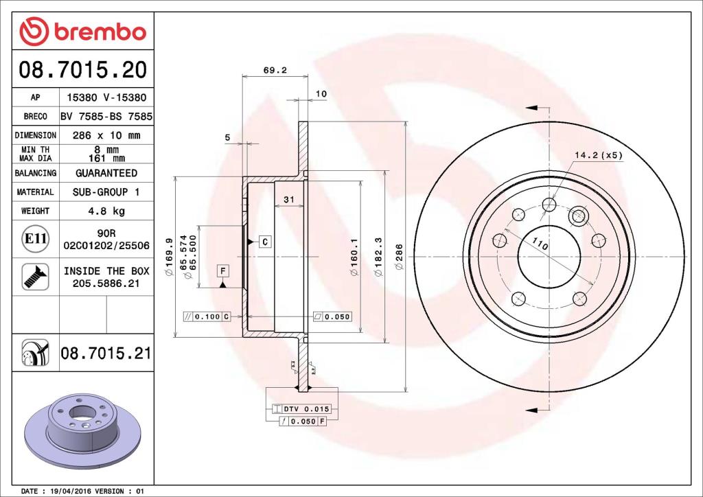 Discos de freno BREMBO ref. 08.7015.21