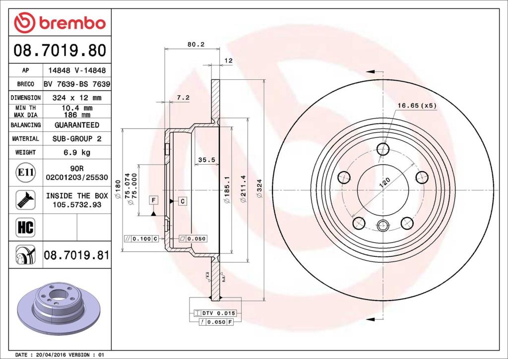 Discos de travão BREMBO ref. 08.7019.81