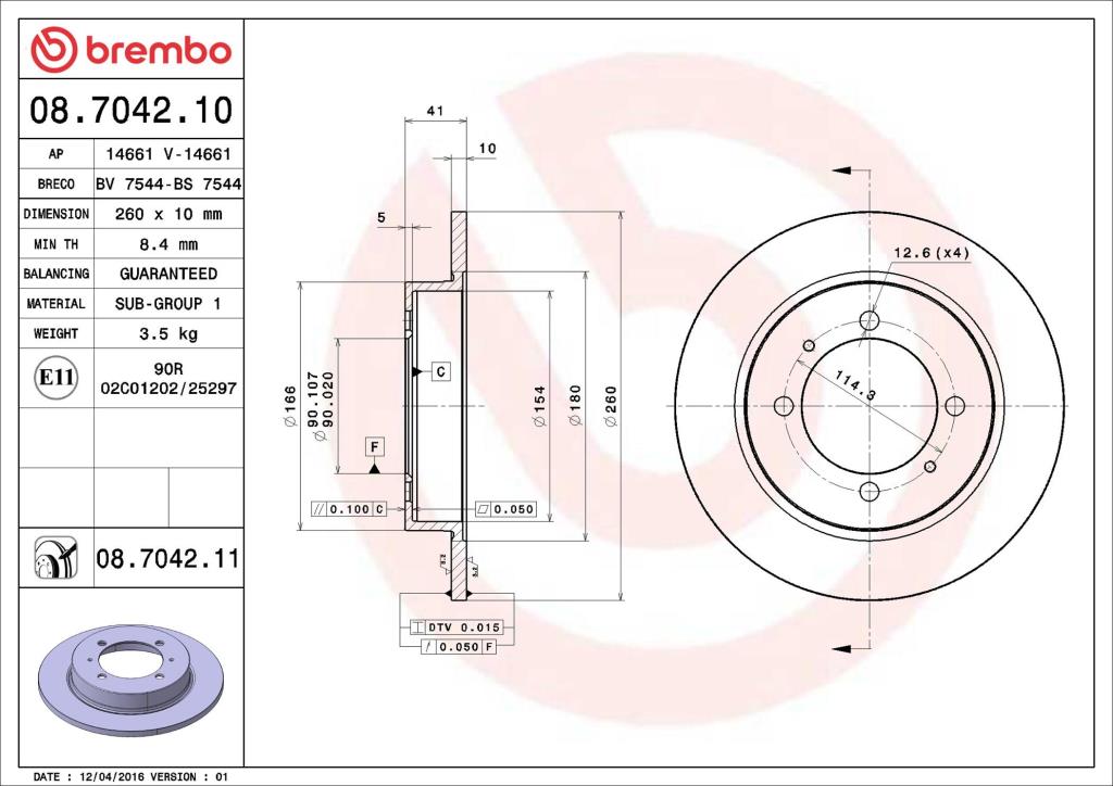 Discos de freno BREMBO ref. 08.7042.11