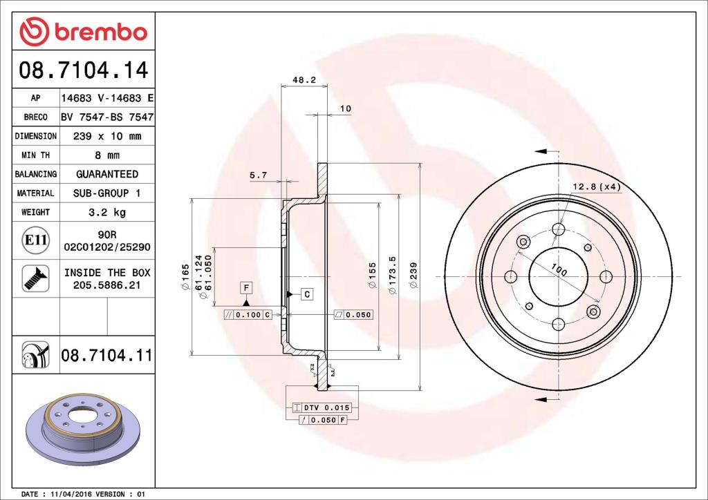 Discos de freno BREMBO ref. 08.7104.14