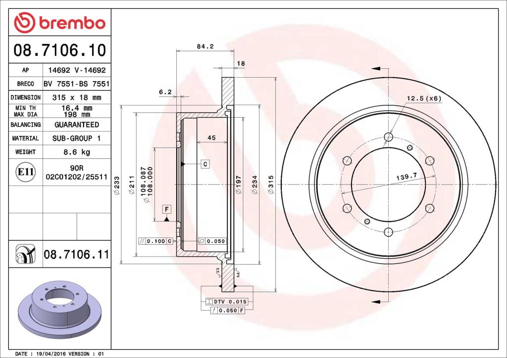 Discos de freno BREMBO ref. 08.7106.11