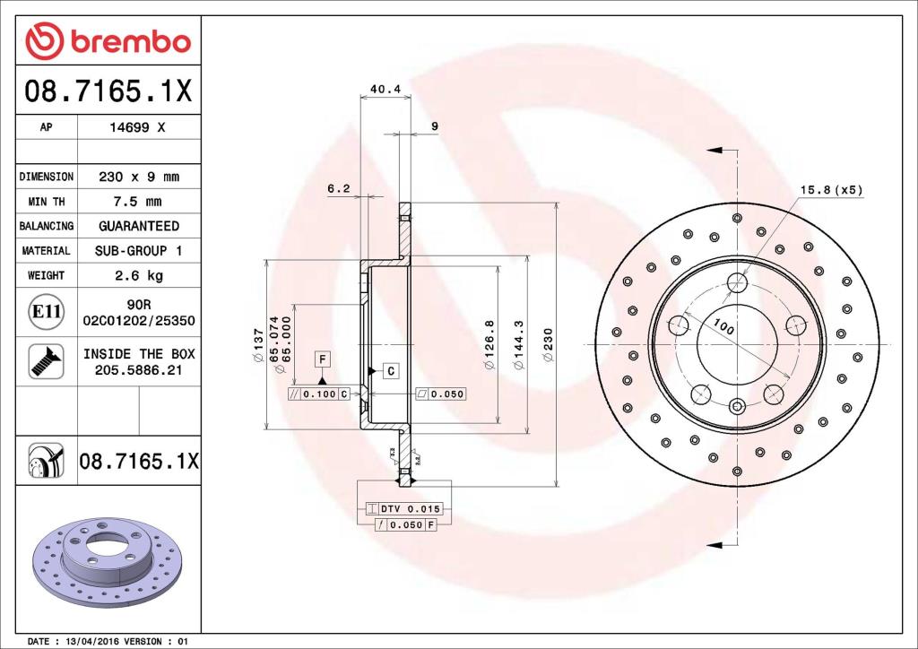 Discos de freno BREMBO ref. 08.7165.1X