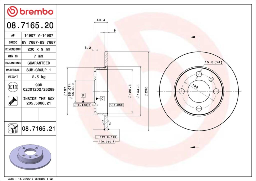 Discos de freno BREMBO ref. 08.7165.21