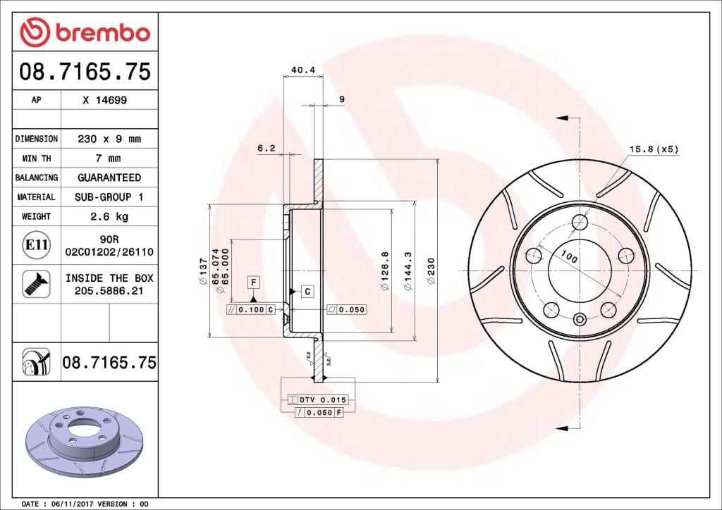 Discos de travão BREMBO ref. 08.7165.75