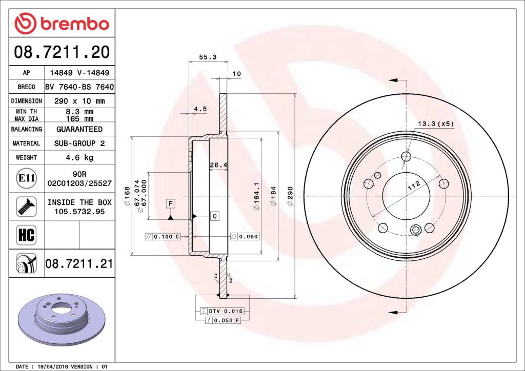 Discos de freno BREMBO ref. 08.7211.21
