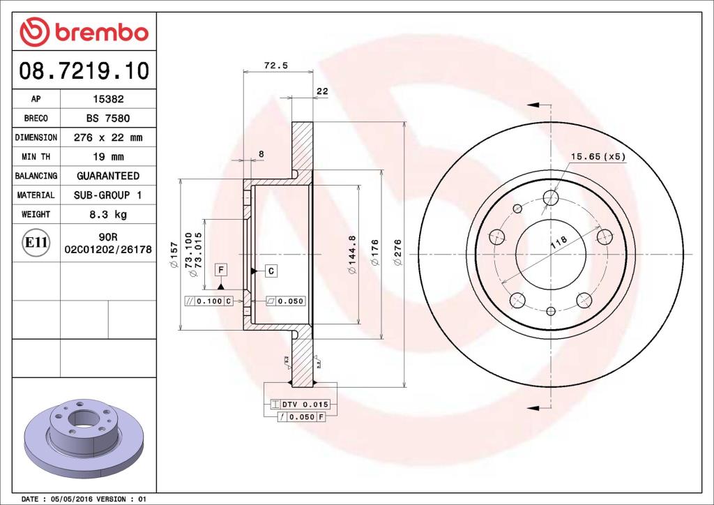 Discos de freno BREMBO ref. 08.7219.10