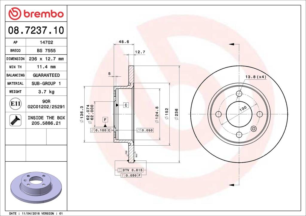 Discos de freno BREMBO ref. 08.7237.10