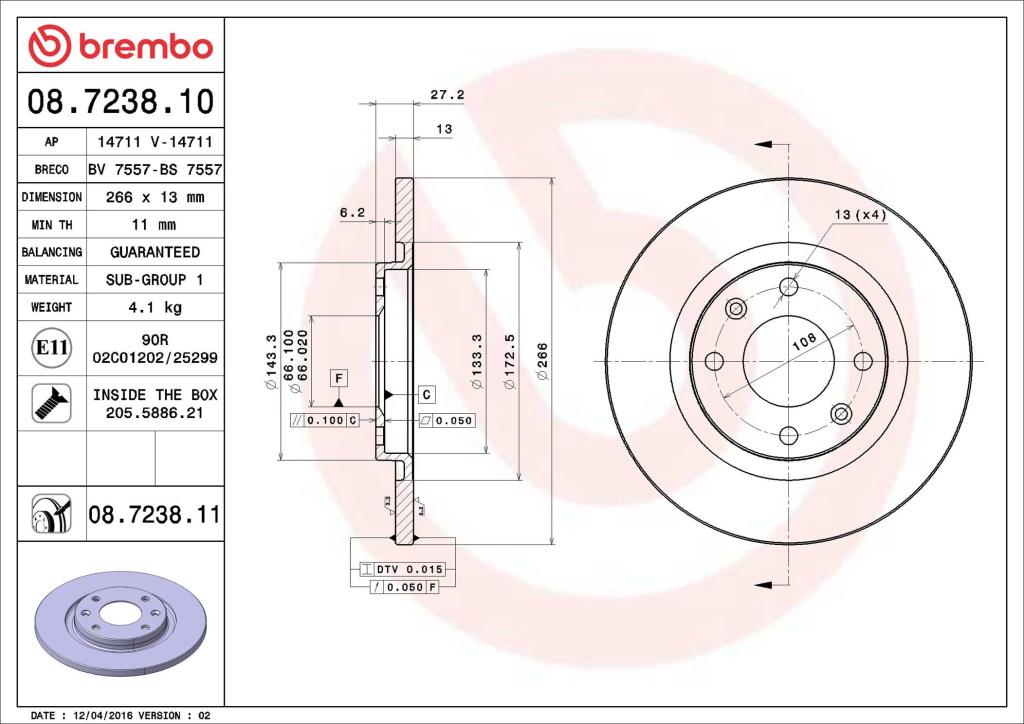 Disques de frein BREMBO ref. 08.7238.11