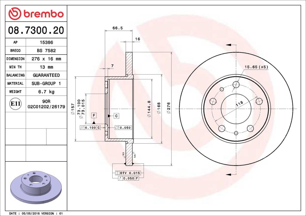 Discos de freno BREMBO ref. 08.7300.20