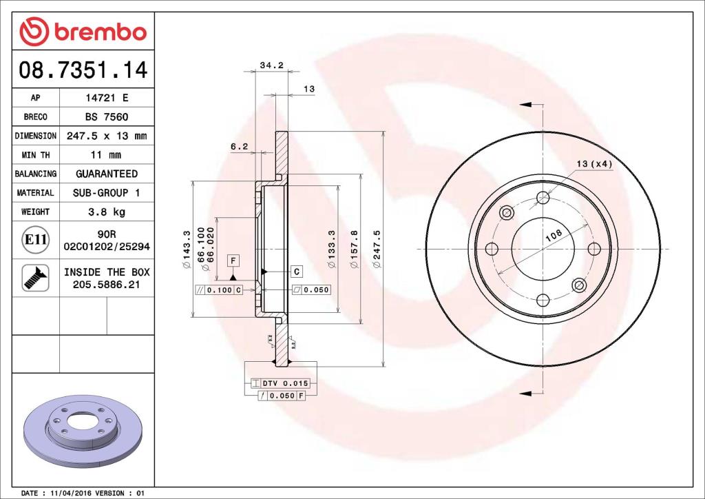 Discos de freno BREMBO ref. 08.7351.14