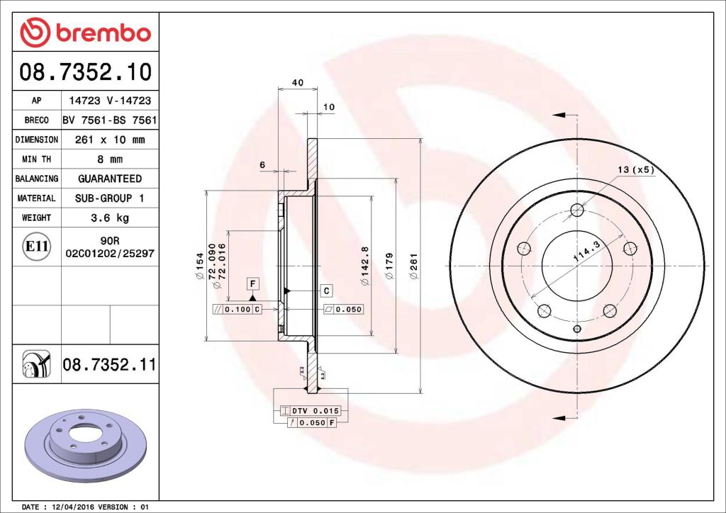 Disques de frein BREMBO ref. 08.7352.11