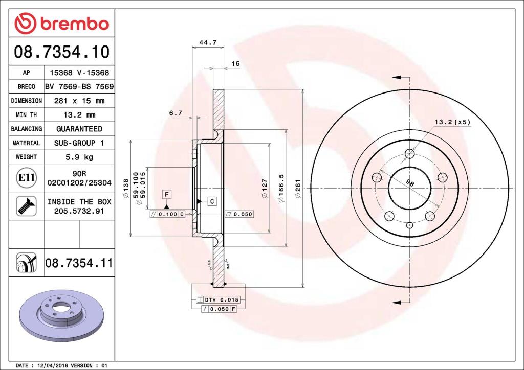 Discos de travão BREMBO 08.7354.11