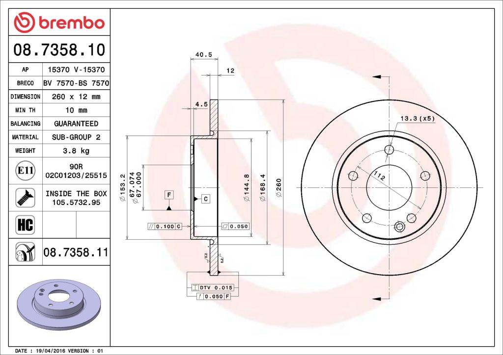 Discos de freno BREMBO ref. 08.7358.11
