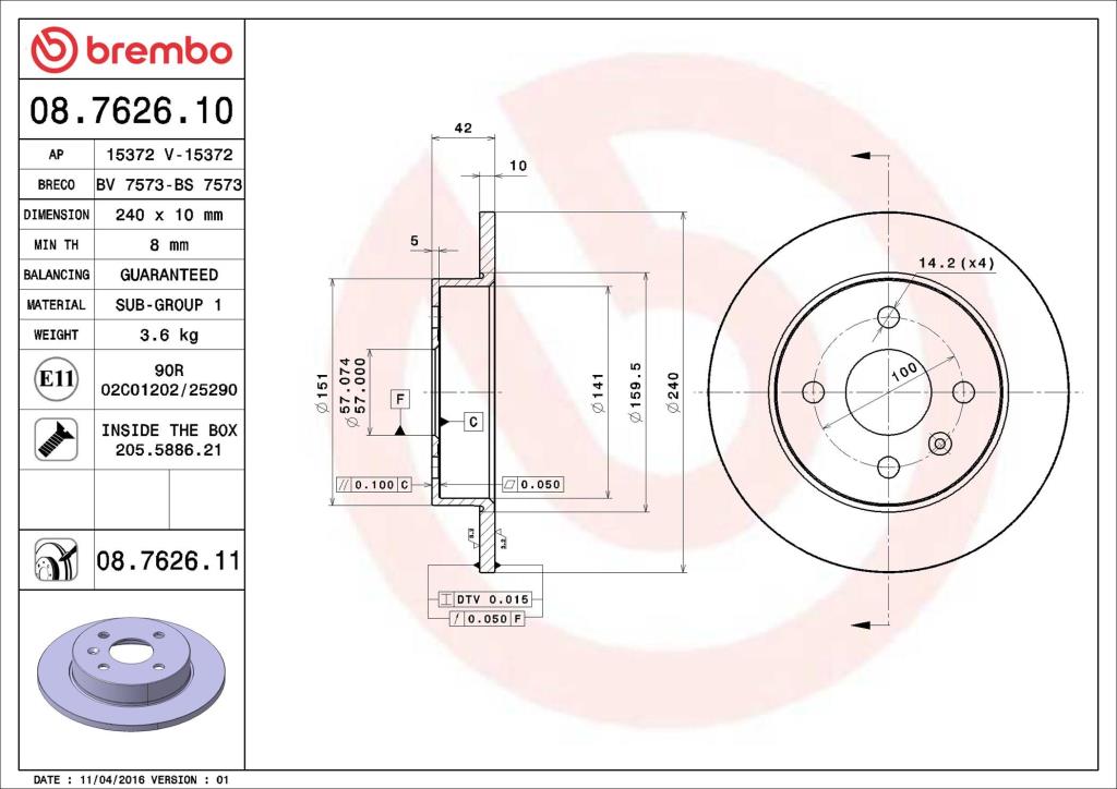 Discos de freno BREMBO ref. 08.7626.11