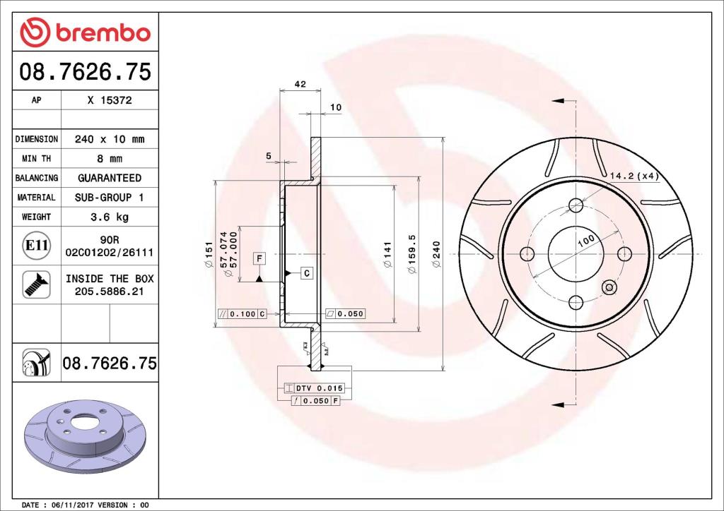 Disques de frein BREMBO 08.7626.75