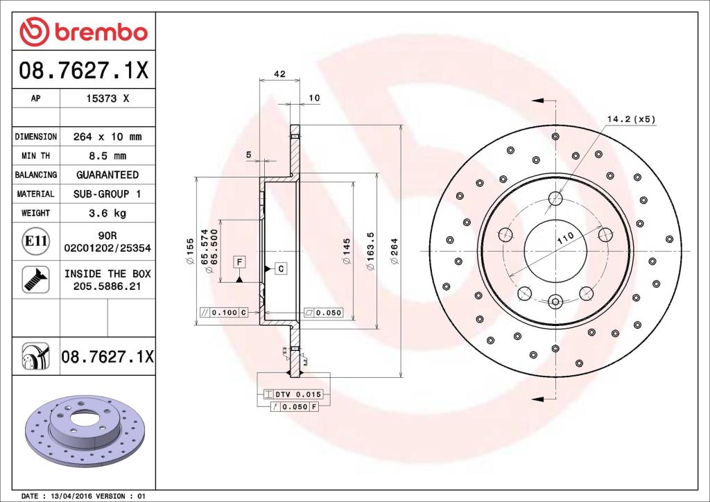 Discos de freno BREMBO ref. 08.7627.1X