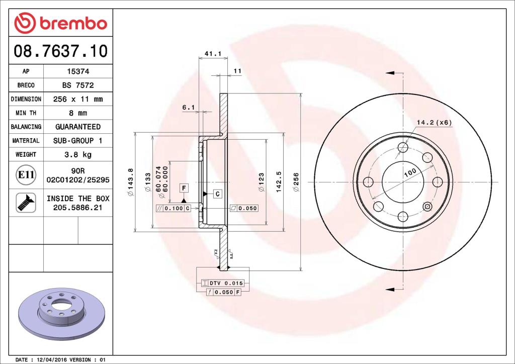 Disques de frein BREMBO 08.7637.10