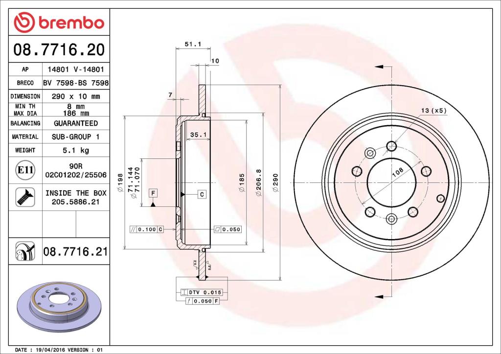 Disques de frein BREMBO ref. 08.7716.21