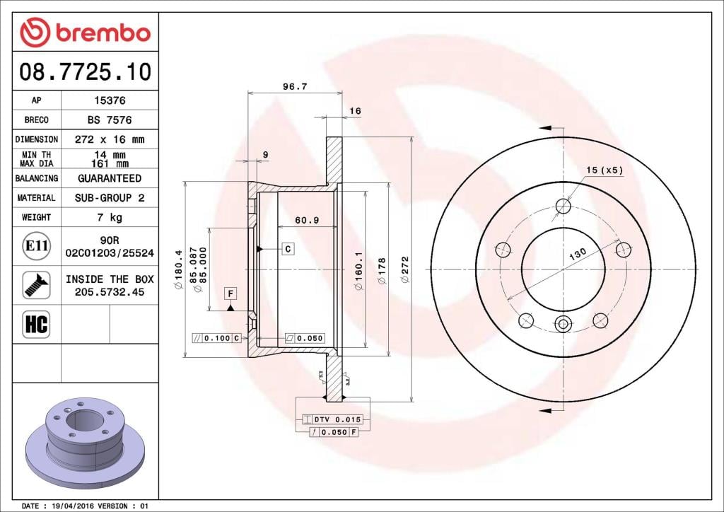 Discos de freno BREMBO ref. 08.7725.10