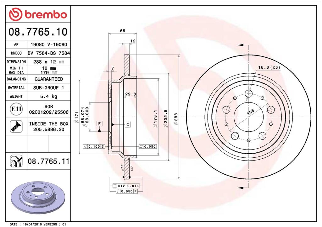 Disques de frein BREMBO ref. 08.7765.11