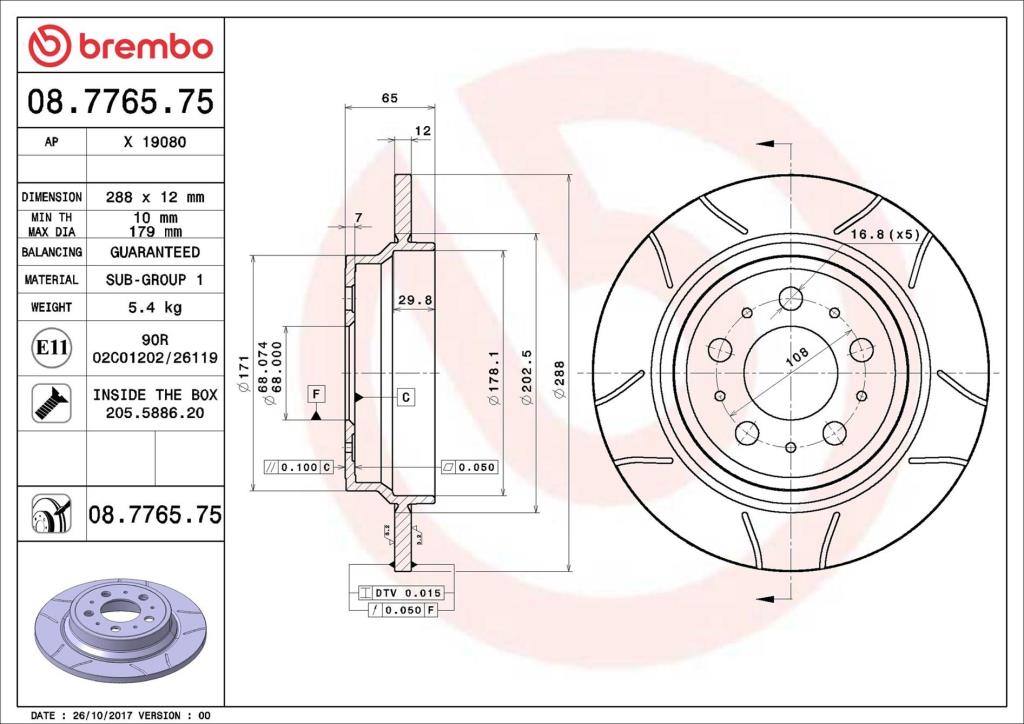 Discos de freno BREMBO ref. 08.7765.75