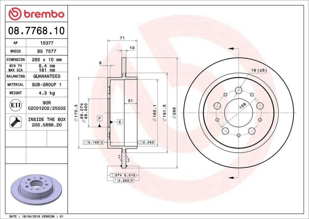 Discos de freno BREMBO ref. 08.7768.10