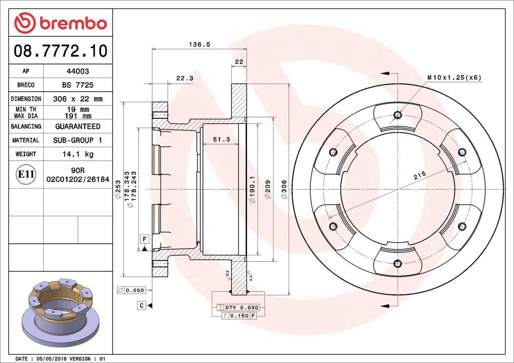 Disques de frein BREMBO ref. 08.7772.10