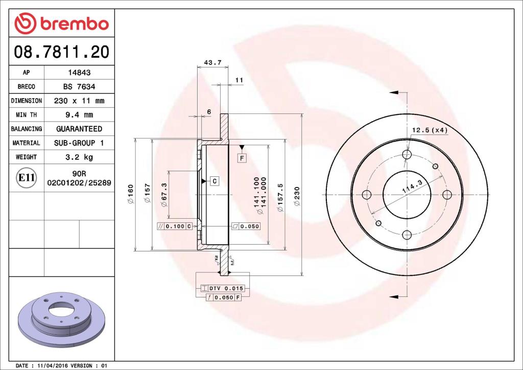 Disques de frein BREMBO ref. 08.7811.20